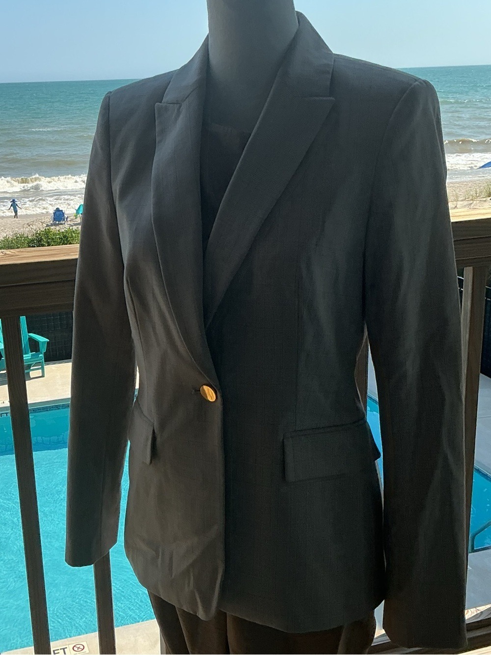 Calvin Klein Taupe Plaid Tailored Blazer - Picture 10 of 14